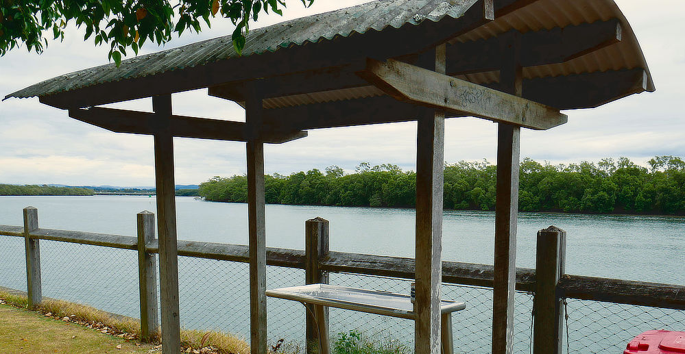 Fish cleaning station, Pine Rivers Bridge over Bruce Hwy - the white line in the distance.